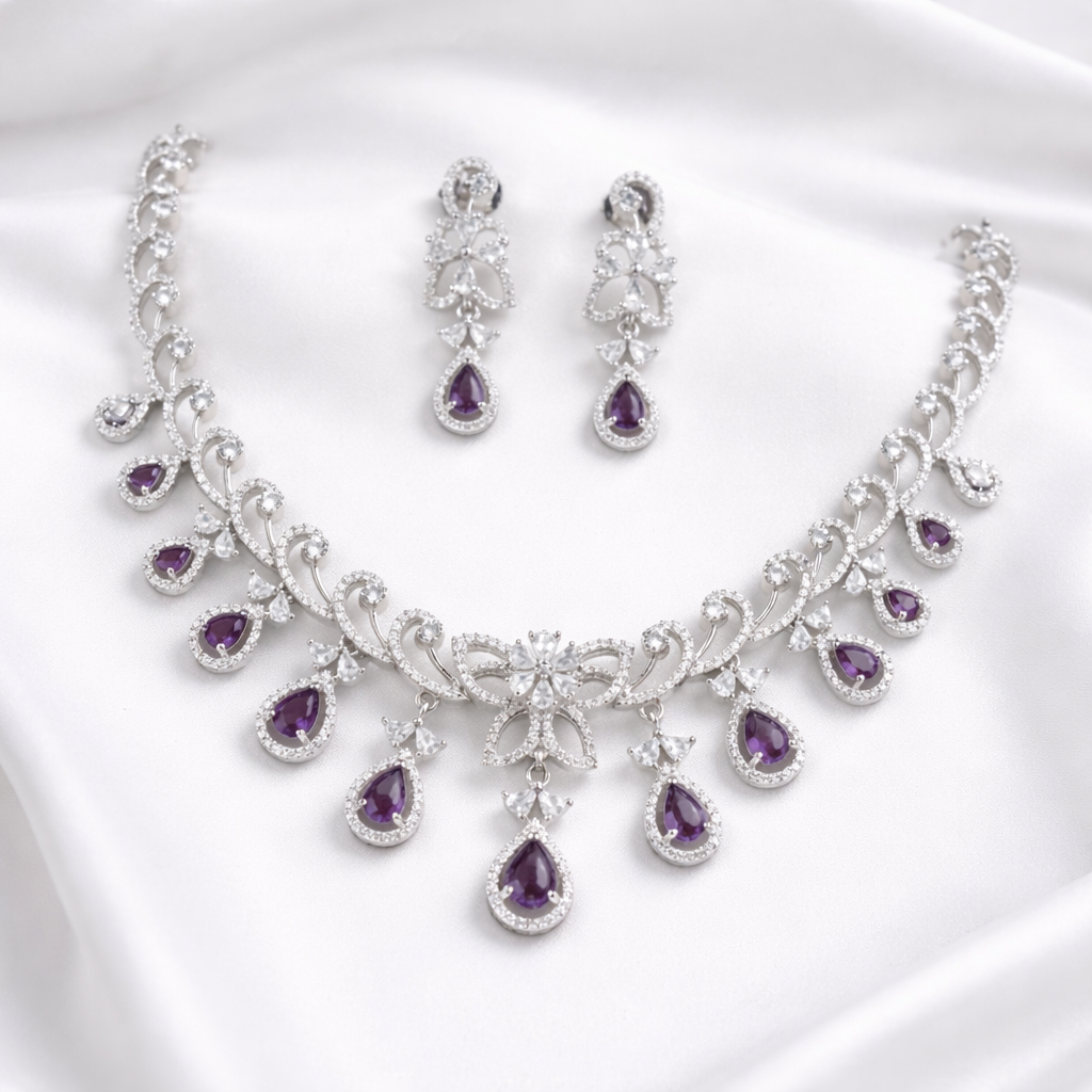 Sparkle luxury White American Diamond Necklace Set