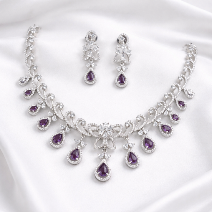 Sparkle luxury White American Diamond Necklace Set