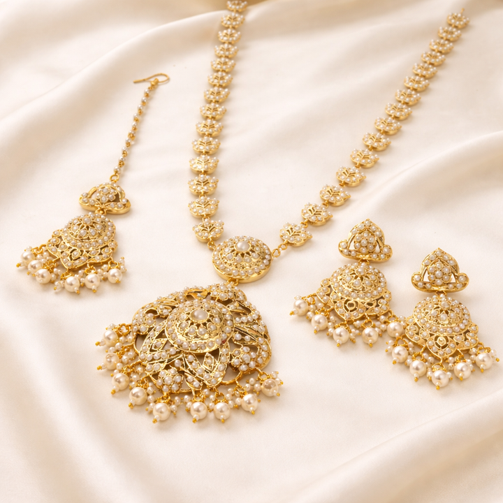 Pearl Drop Jadau Necklace Set