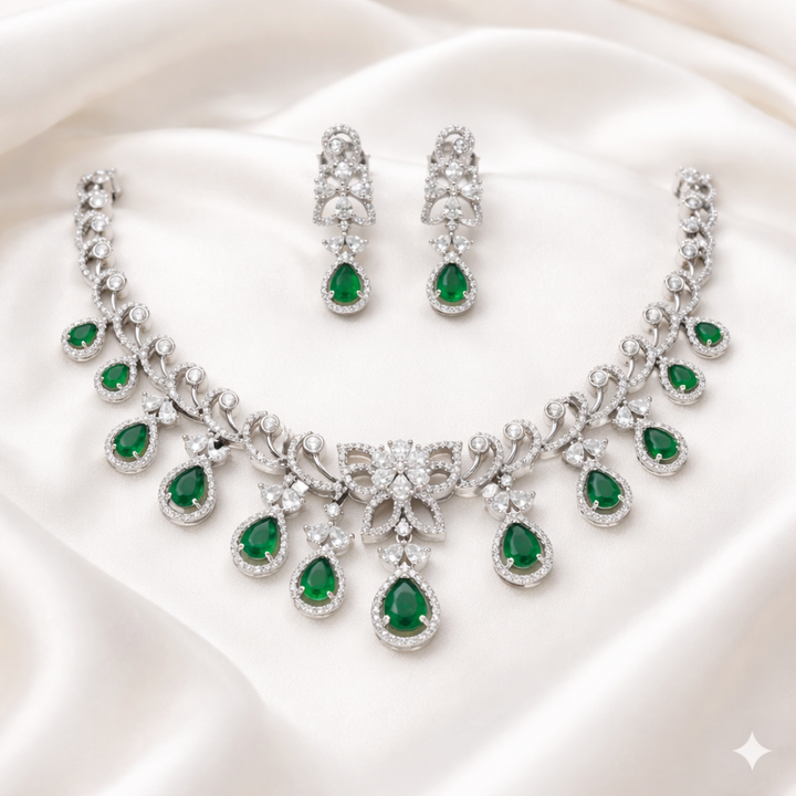 Sparkle luxury White American Diamond Necklace Set