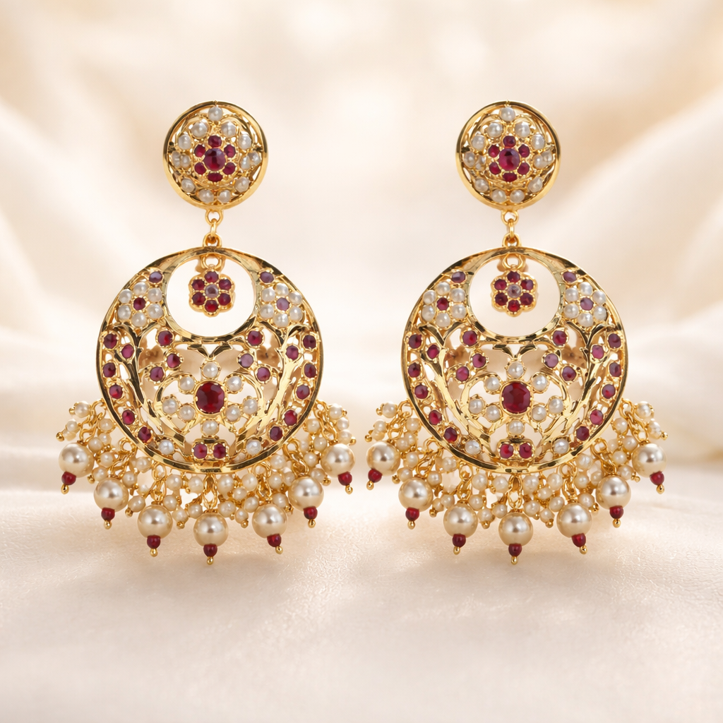 Pearl Jadau Chandbali Earrings