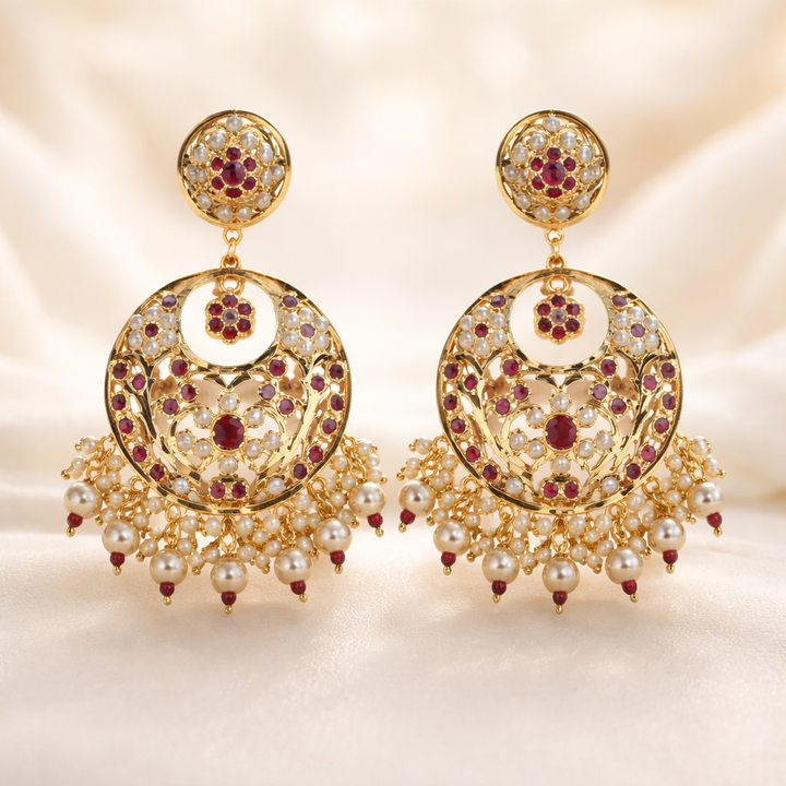 Pearl Jadau Chandbali Earrings