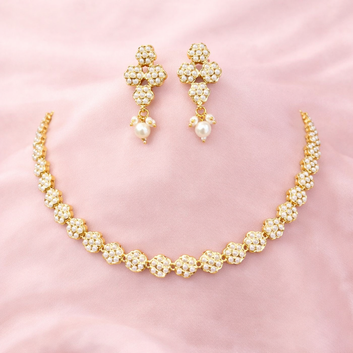 Flower Design Jadau Necklace Set