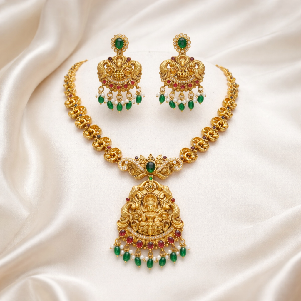 Antique Gold Lakshmi Necklace Set