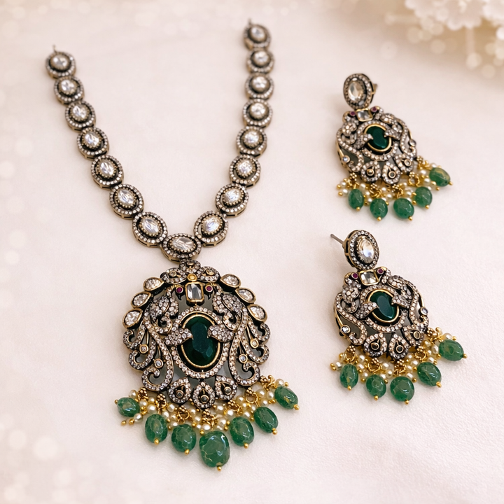 Victorian Finish AD Stones Pendant Necklace