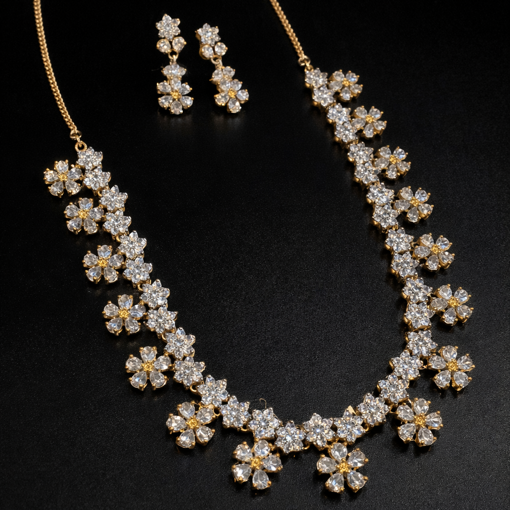 Flower Designer Zircon Necklace Set
