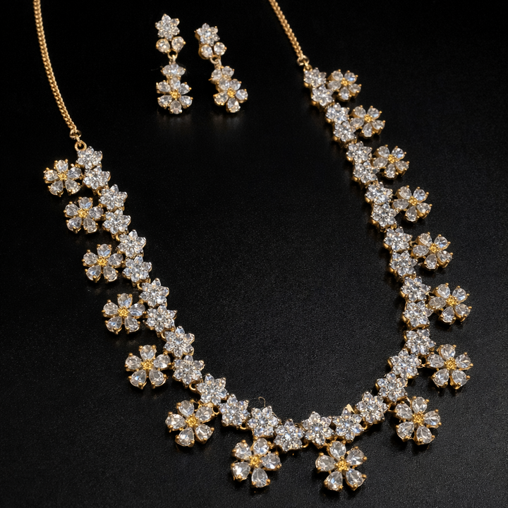Flower Designer Zircon Necklace Set