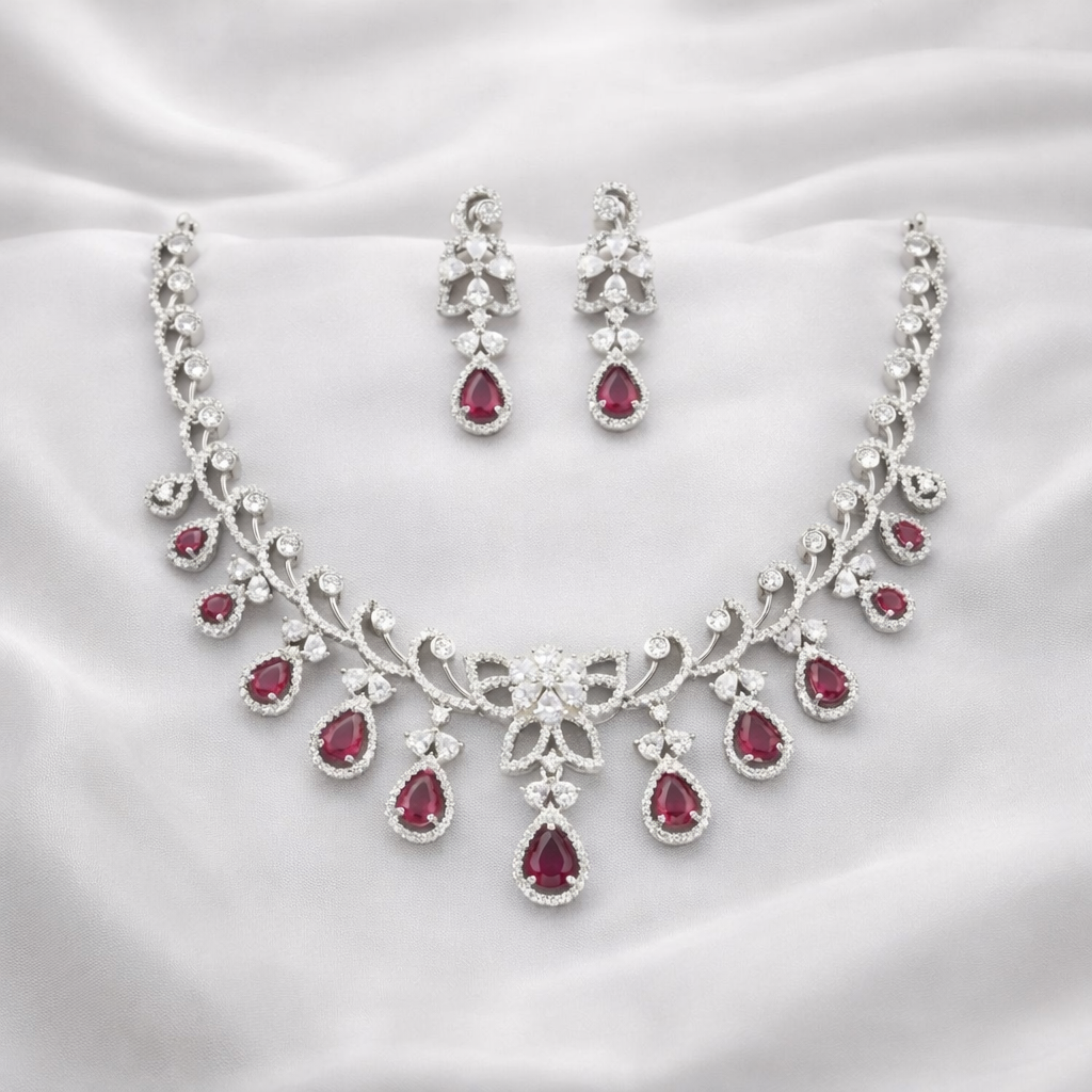 Sparkle luxury White American Diamond Necklace Set