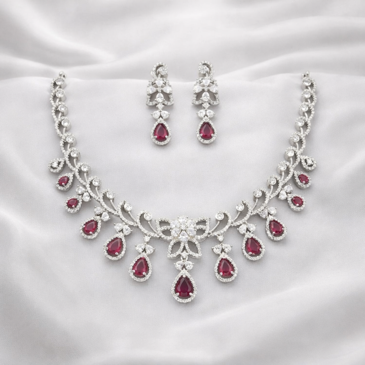 Sparkle luxury White American Diamond Necklace Set