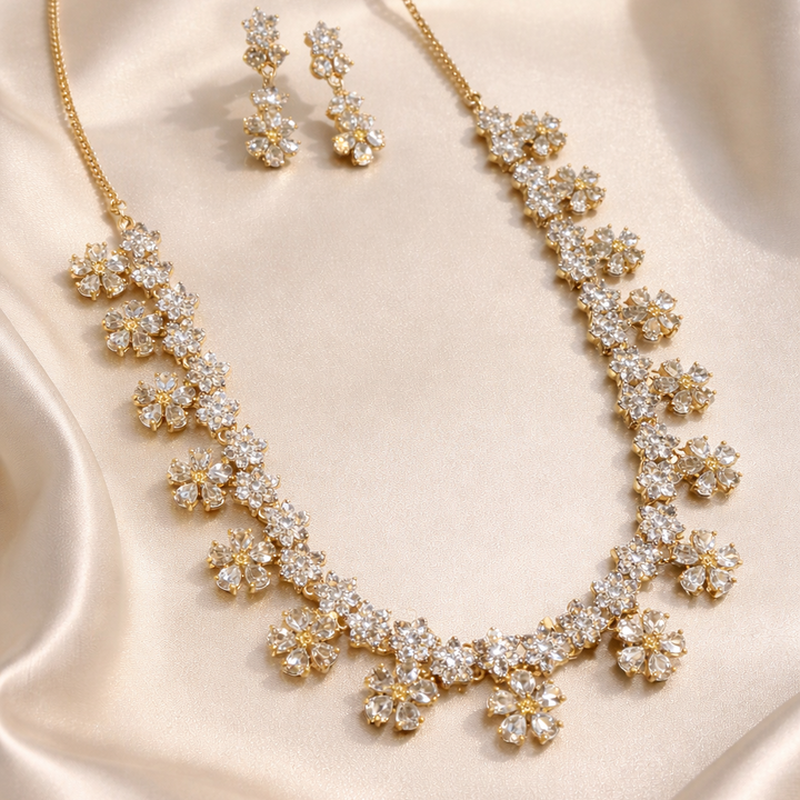 Flower Designer Zircon Necklace Set