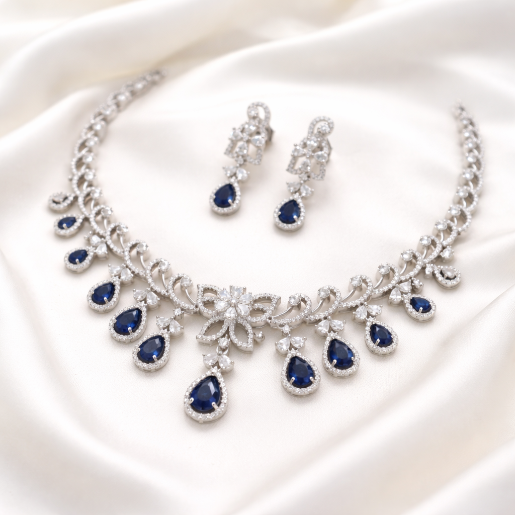 Sparkle luxury White American Diamond Necklace Set