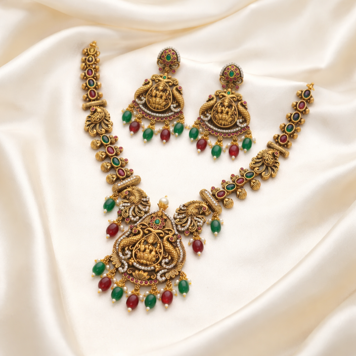 Laxmi Temple Antique Necklace Set