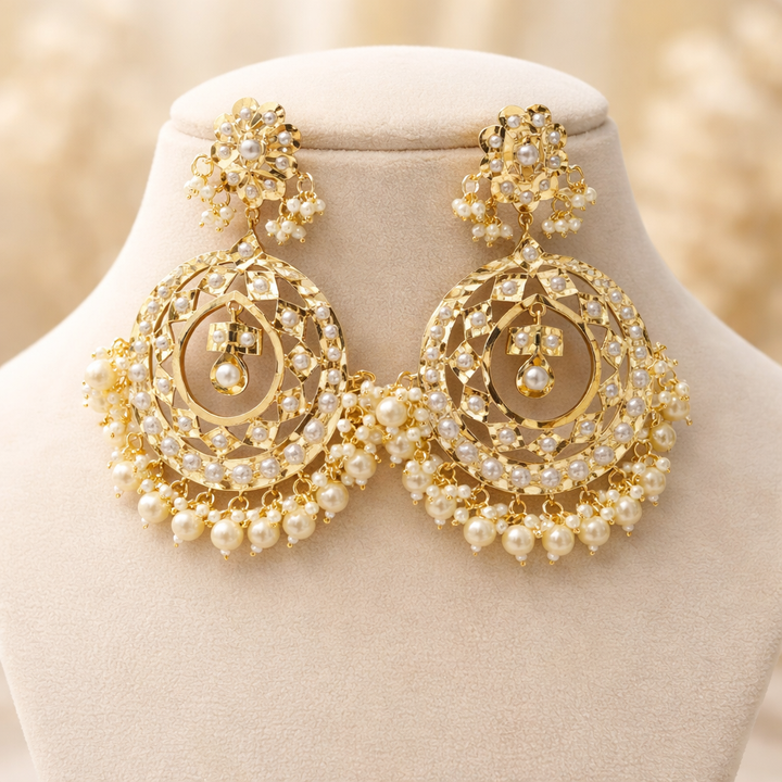 Jadau Exquisite Chandbali Pearl Earrings