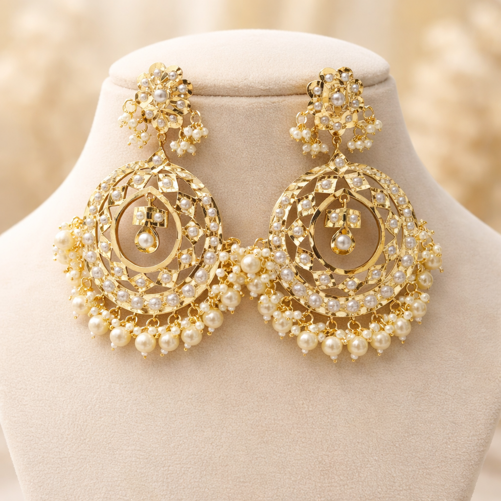 Jadau Exquisite Chandbali Pearl Earrings