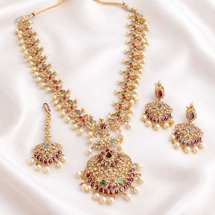 Gold Plated Green Stone Necklace Set