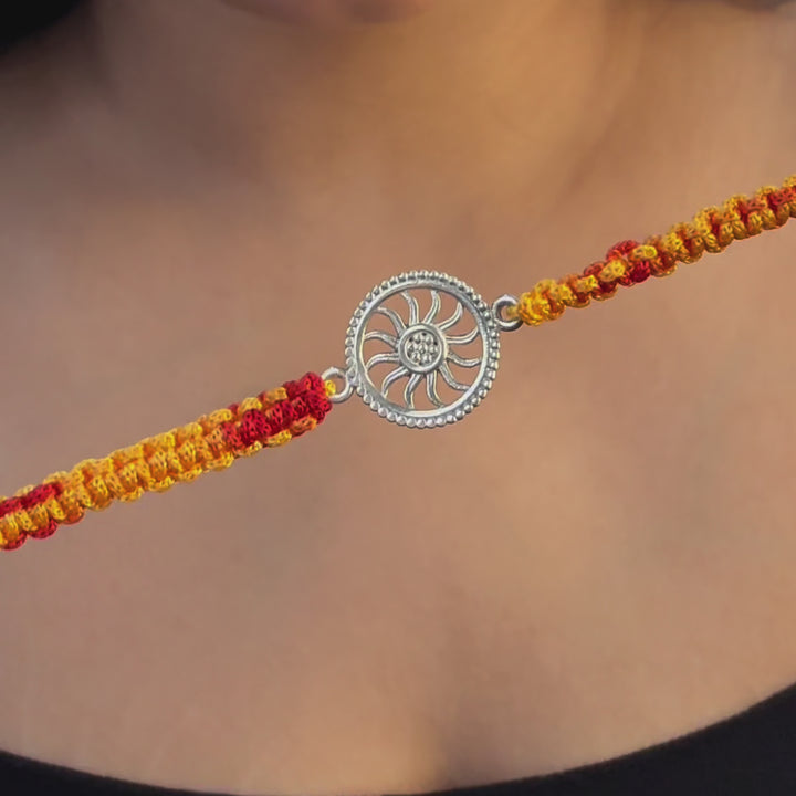 Sterling Sun Design Silver Rakhi
