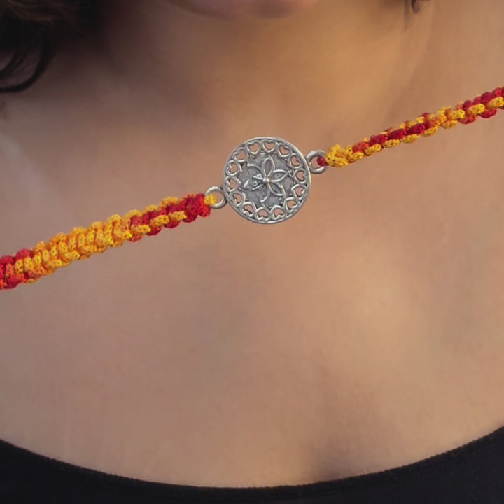 Stearlilng Flower Design Silver Rakhi