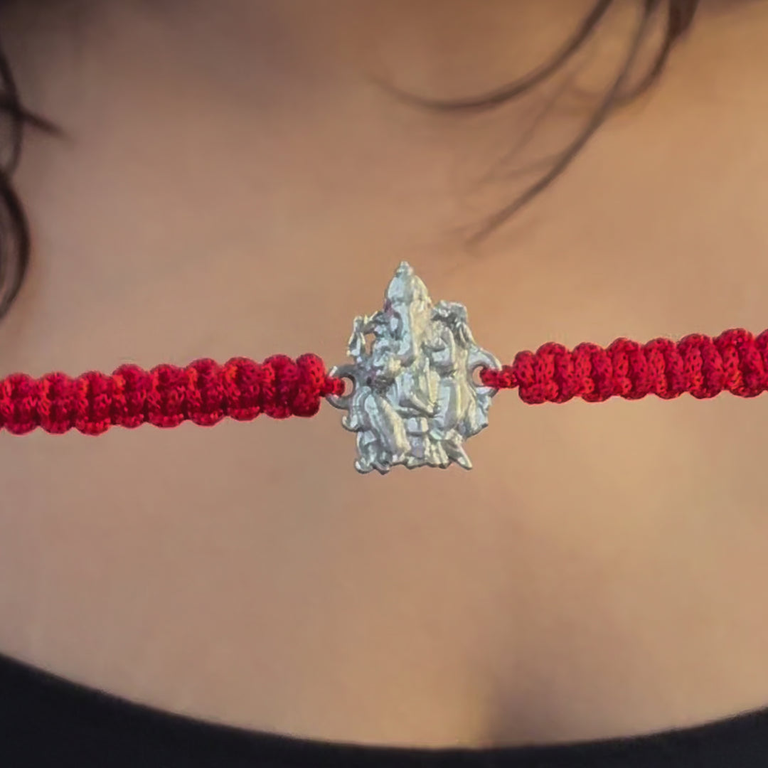 Ganpati Design Silver Rakhi