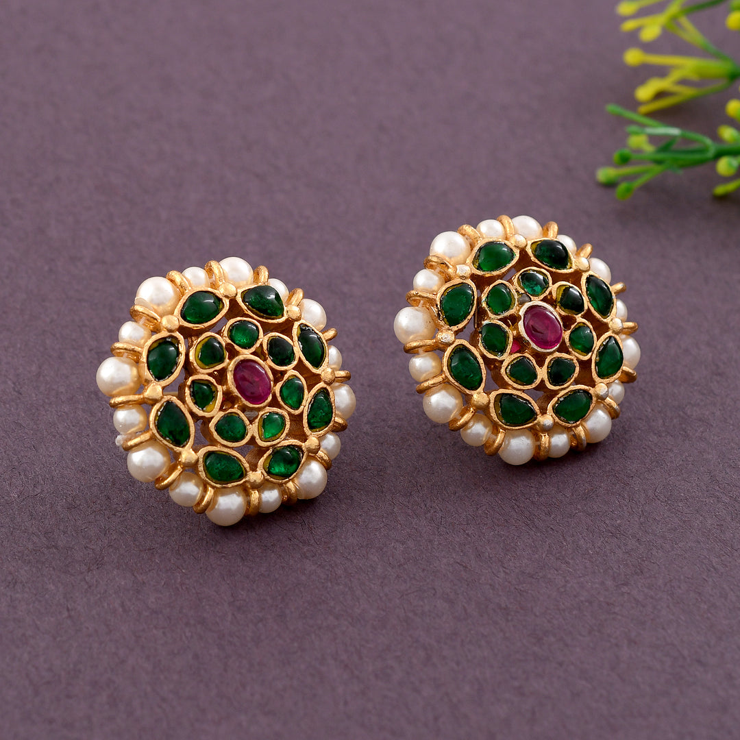 Kempu Gold Plated Jadau Studs Earring