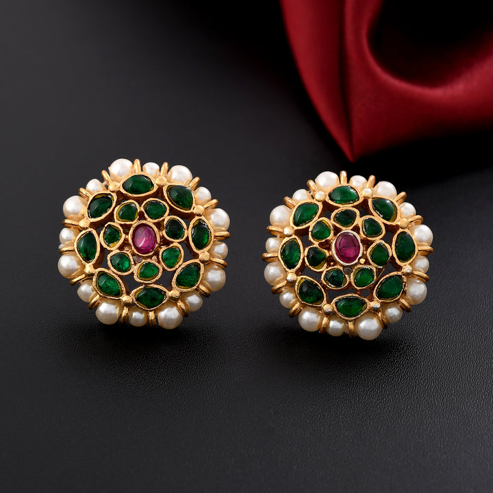 Kempu Gold Plated Jadau Studs Earring