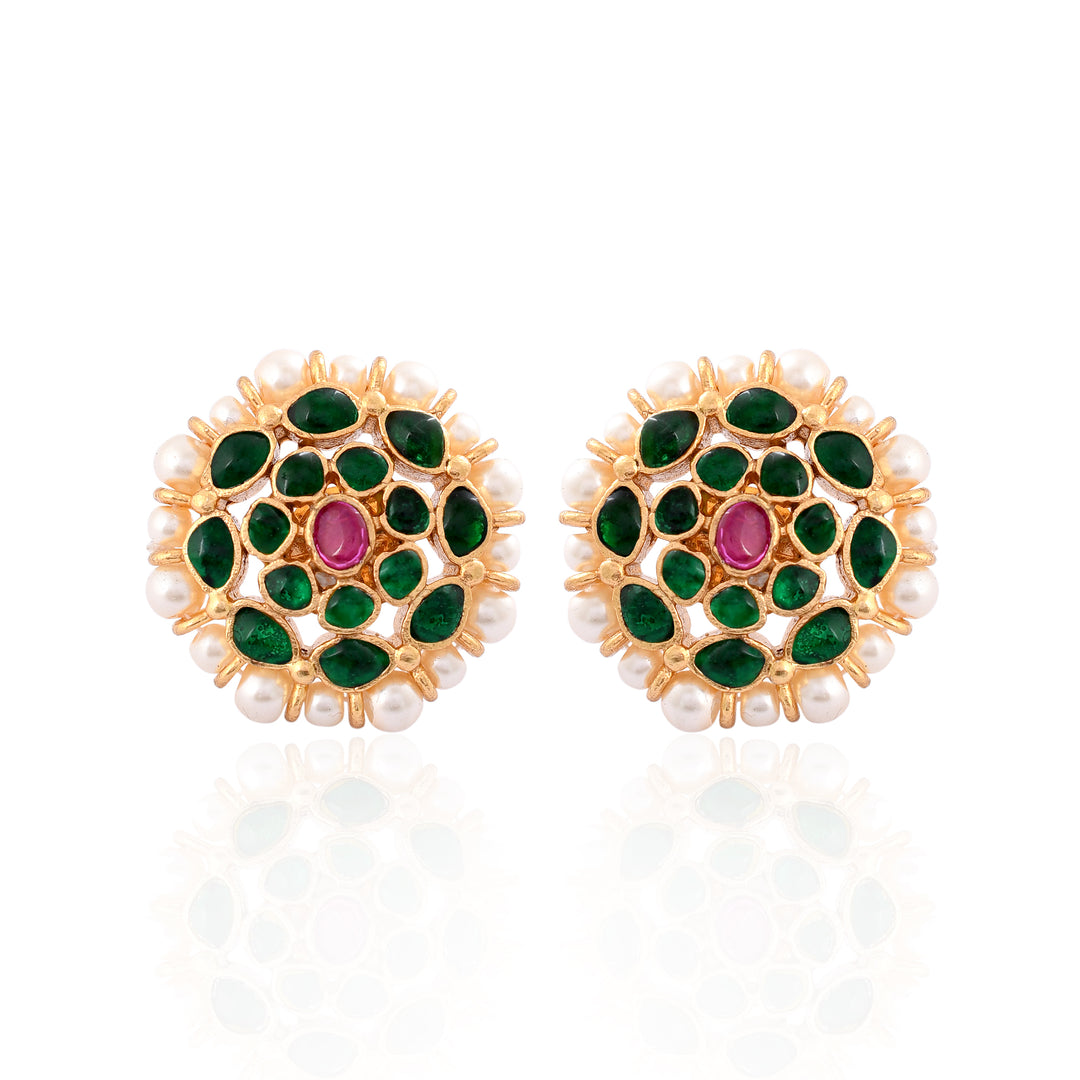 Kempu Gold Plated Jadau Studs Earring