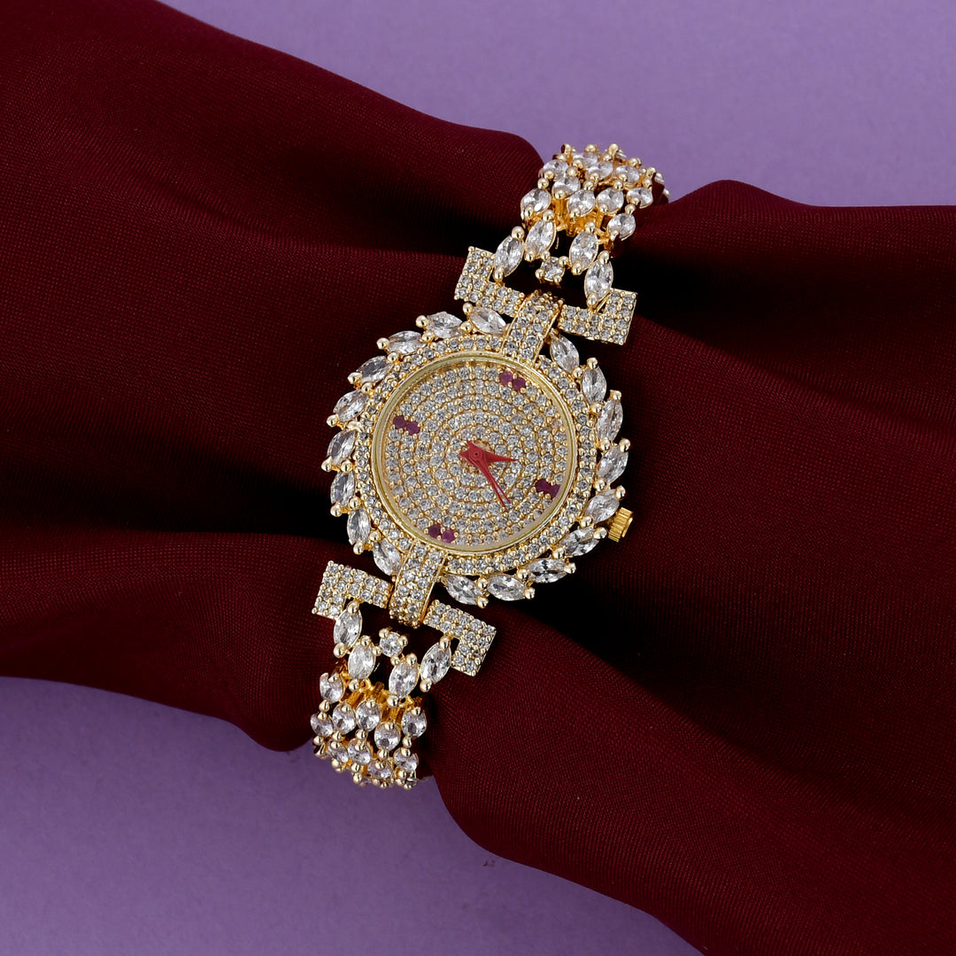 GOLD PLATED ZIRCON WATCH