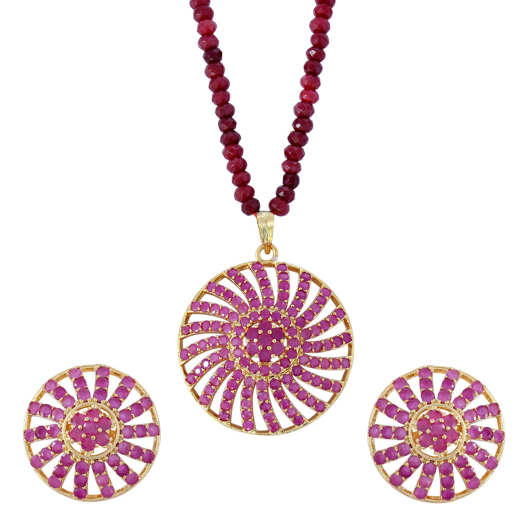 Round Shape Semi-Precious Pendant Set