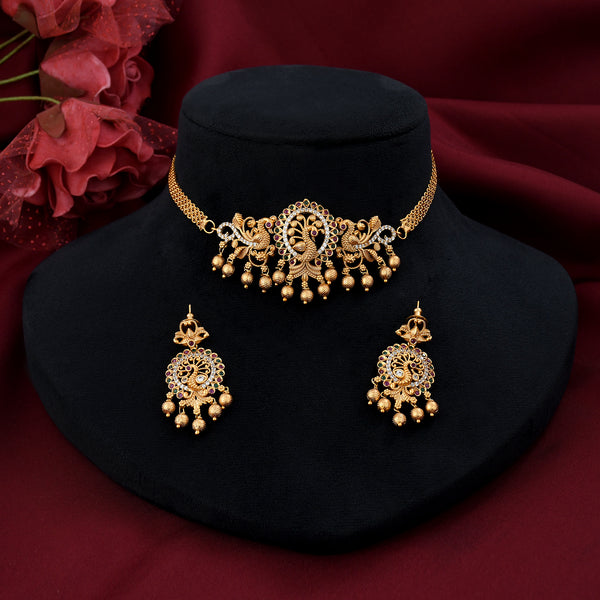 Bloomed Intricacy Antique Gold Choker Necklace