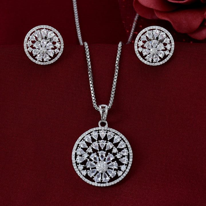 Flower Design Diamond Pendant Set