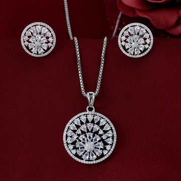 Pandora Sterling Silver and CZ Round Sparkle Halo Necklace and Earrings Set