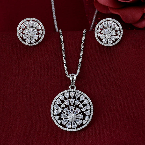 Flower Design Diamond Pendant Set