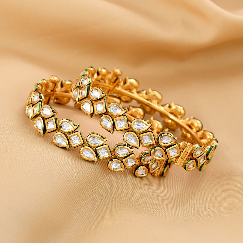 Gold Plated Kundan Polki Bangles