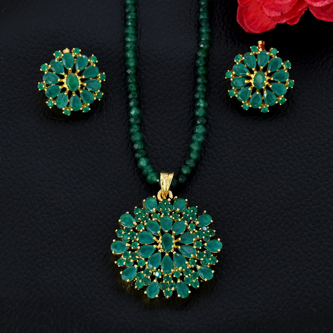 Designer Green Semi-Precious Pendant Set