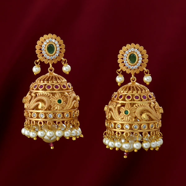 22k gold plated 925 sterling silver red coral gemstone designer jhumka  earrings