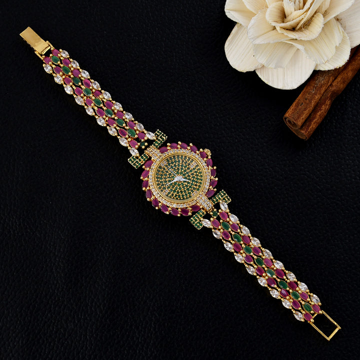 GOLD PLATED ZIRCON WATCH