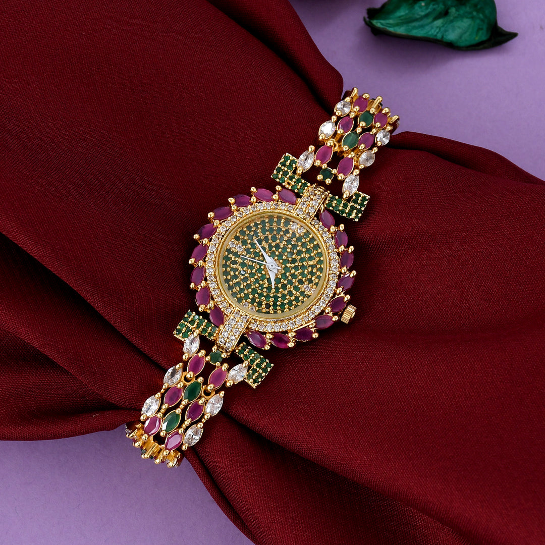 GOLD PLATED ZIRCON WATCH