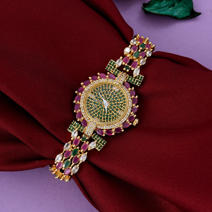 GOLD PLATED ZIRCON WATCH