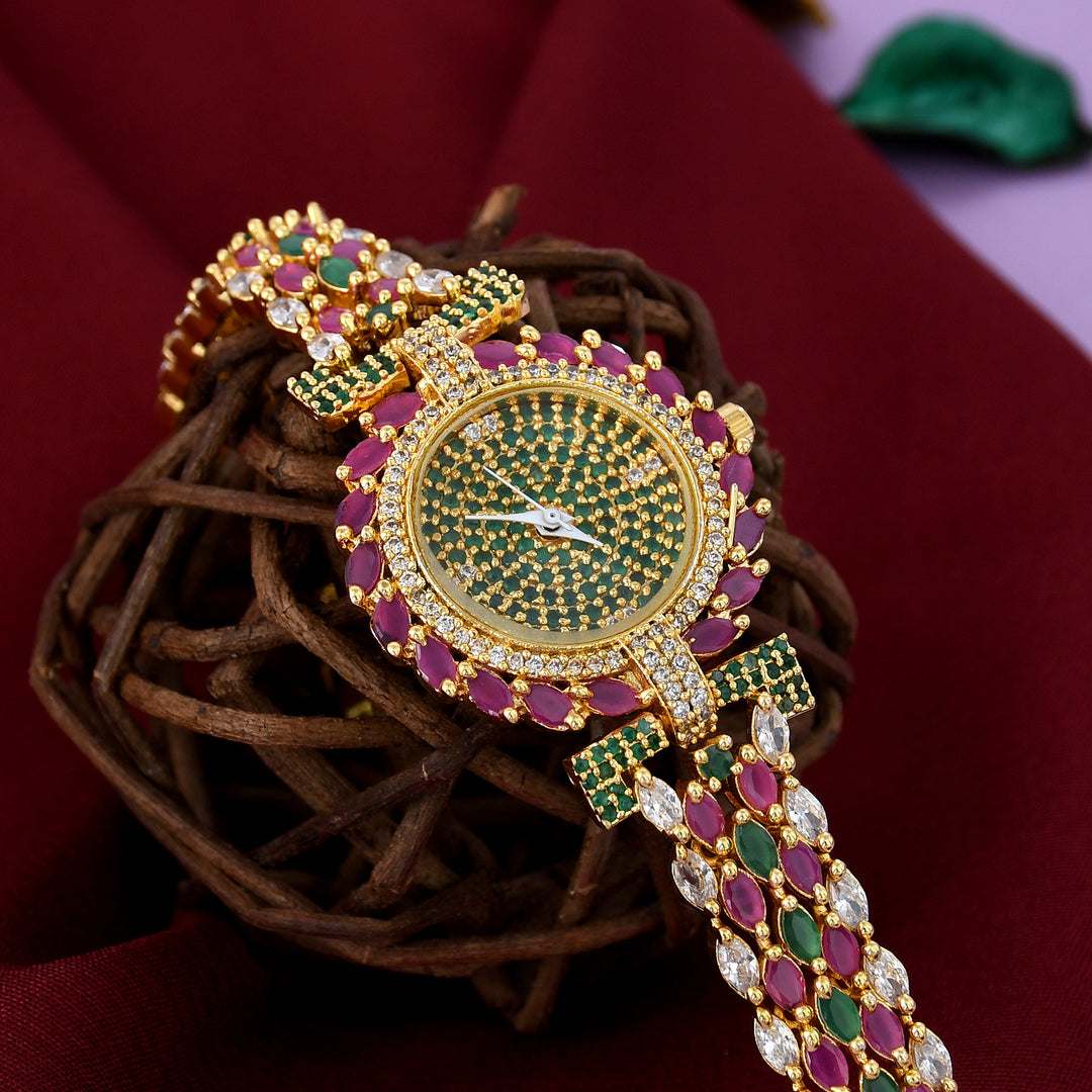 GOLD PLATED ZIRCON WATCH