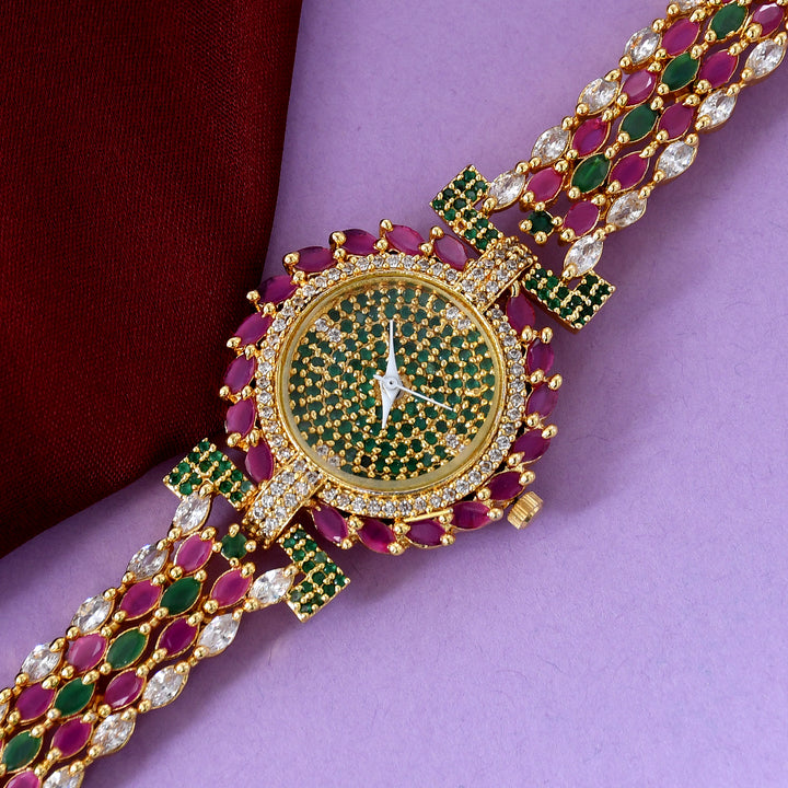 GOLD PLATED ZIRCON WATCH