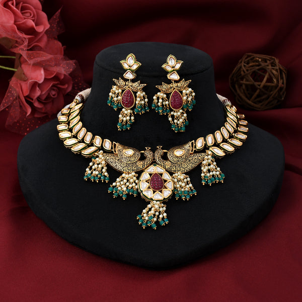 Peacock Design Traditional Kundan Necklace Set
