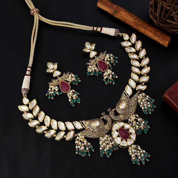 Peacock Design Traditional Kundan Necklace Set
