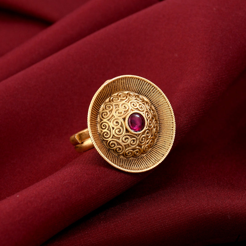 Antique Matte Gold Plated Ring - Mrigangi