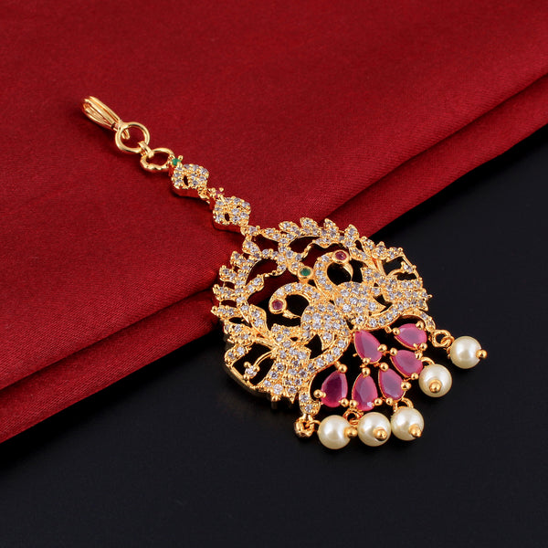 Heavily Embellished Gold Plated South Maang Tikka