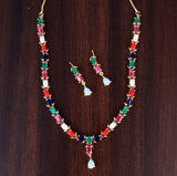 Multi Colour Single Line Necklace Set - Rebaari Jewels