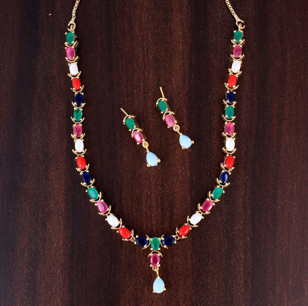 Multi Colour Single Line Necklace Set - Rebaari Jewels