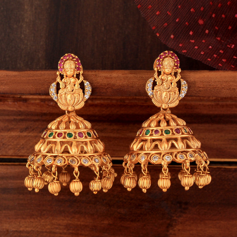 Blessed Bloom Antique Gold Jhumka Earrings