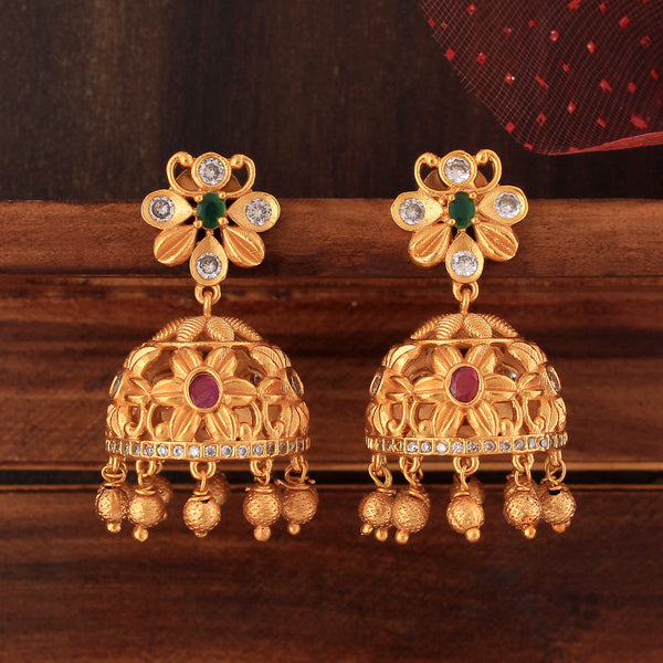 Ruby Green Gold Plated Jhumka Earrings For Women