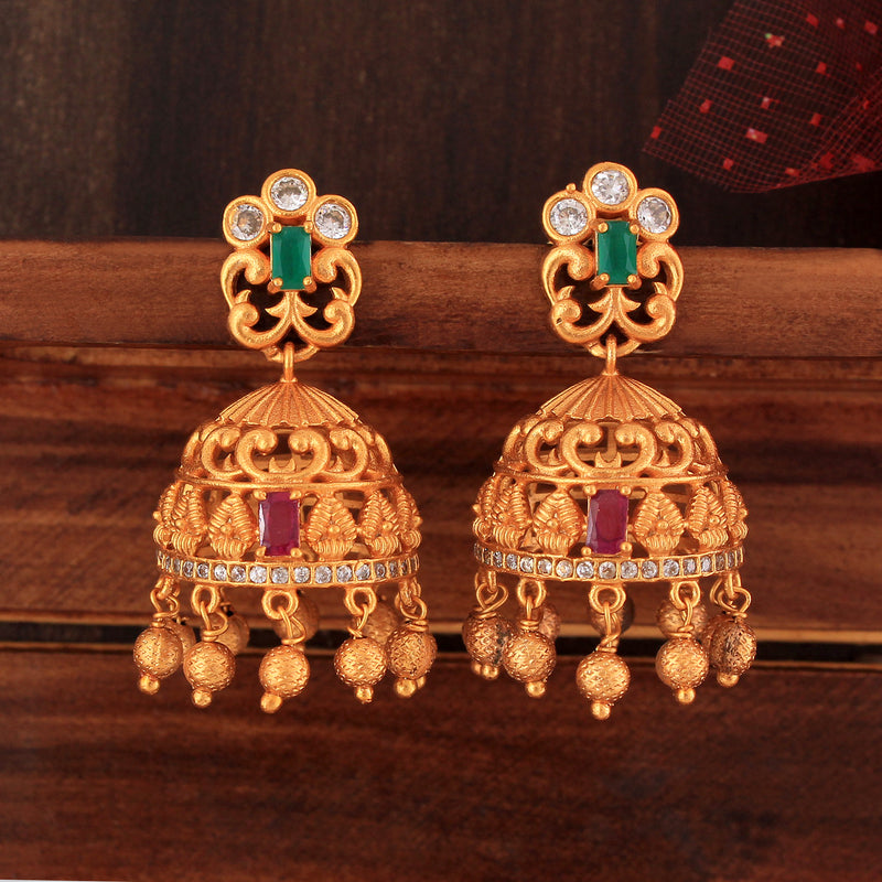 Latest temple jewellery antique gold jhumka earrings. Temple jewellery gold  jhumkas - YouTube