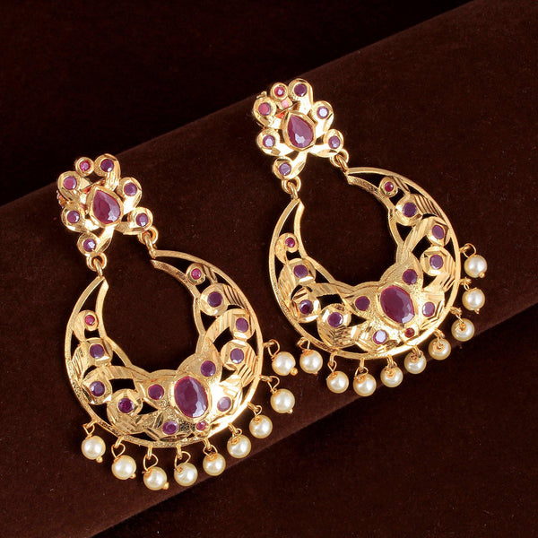 Ruby Jadau Chandbali Earrings - Rebaari Jewels