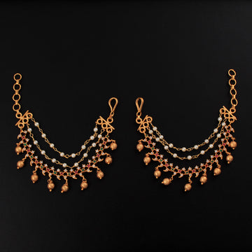 Buy Azai by Nykaa Fashion Temple Gold Bahubali Earrings with Pearl Hair Chain  online